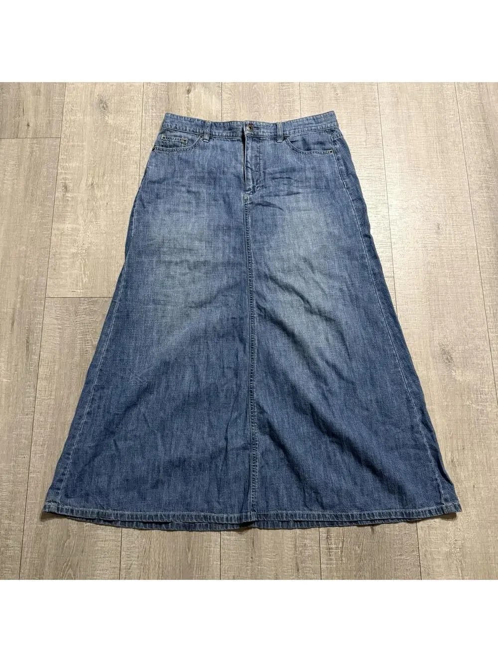 Vintage Lauren Ralph Lauren Y2K Women's 8 Denim Maxi Skirt Western Cottage Blue - Picture 2 of 9